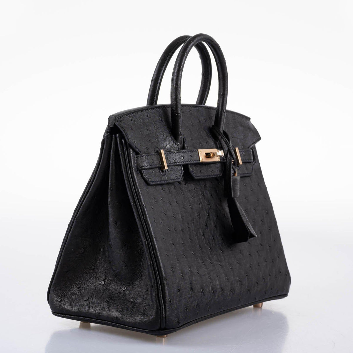 Hermes Birkin 25 Black Ostrich Rose Gold Hardware Hermes