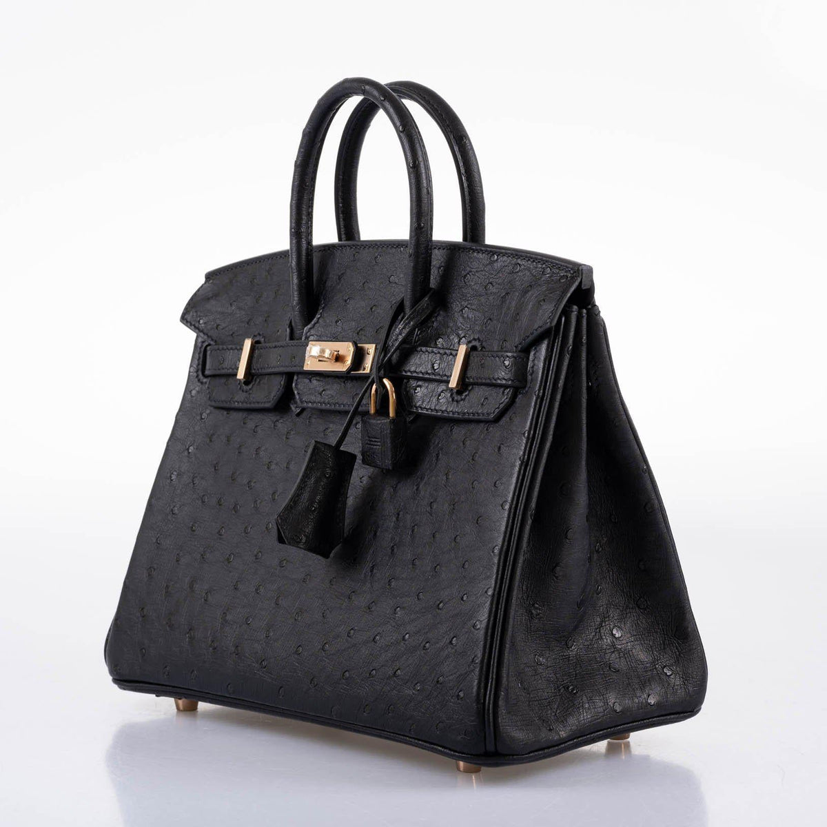 Hermes Birkin 25 Black Ostrich Rose Gold Hardware Hermes