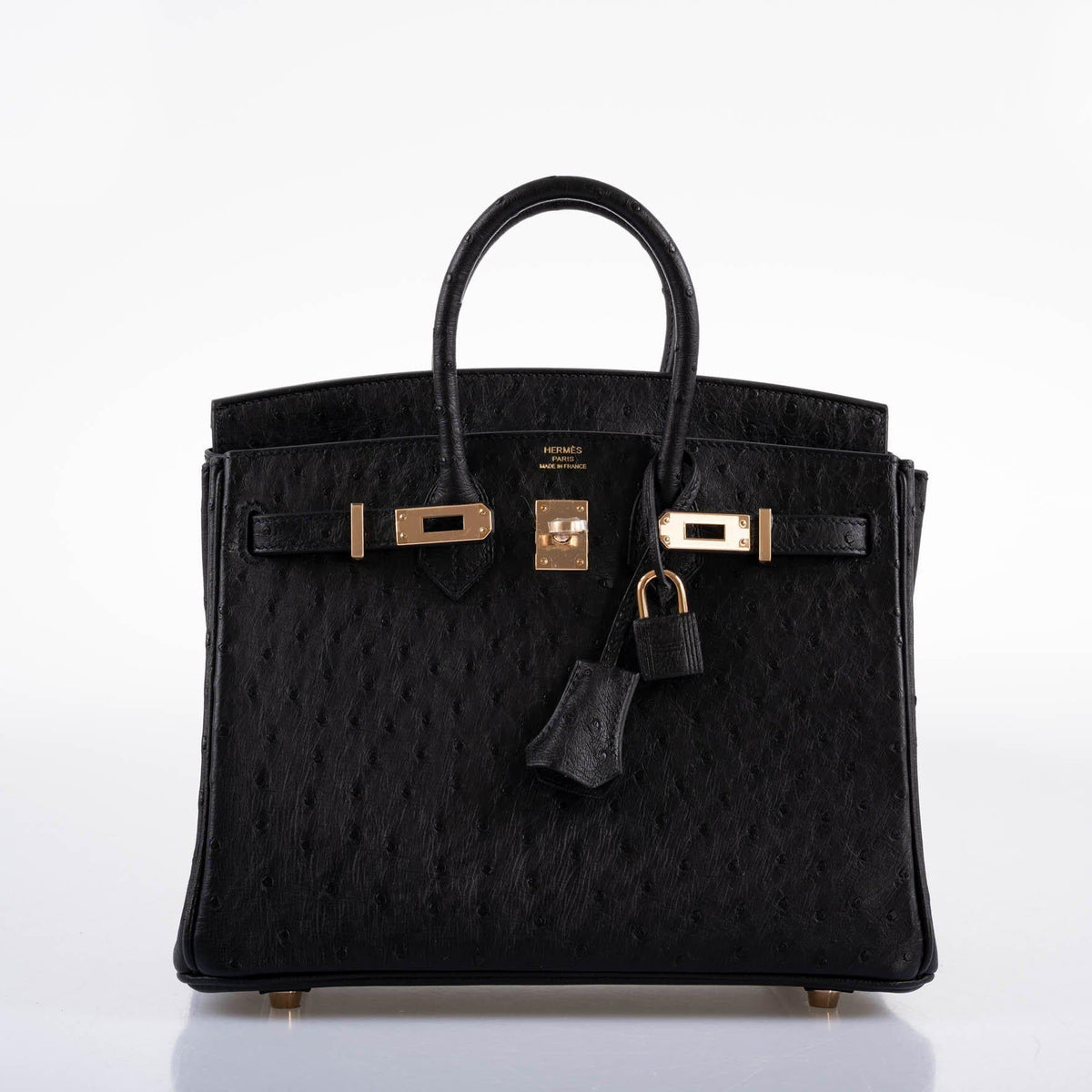 Hermes Birkin 25 Black Ostrich Rose Gold Hardware Hermes