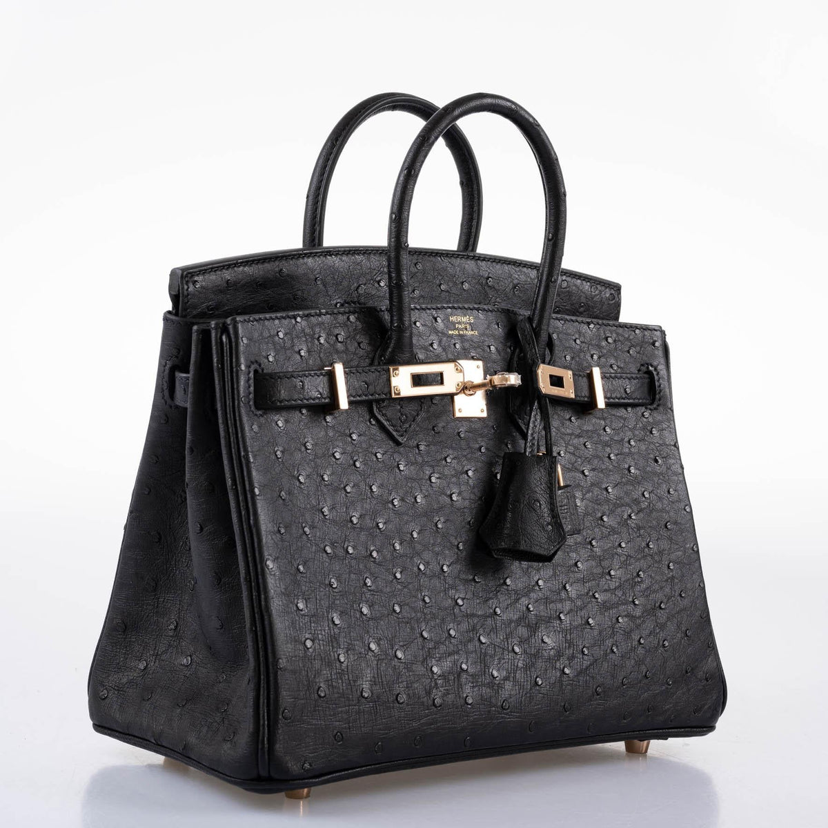 Hermes Birkin 25 Black Ostrich Rose Gold Hardware Hermes