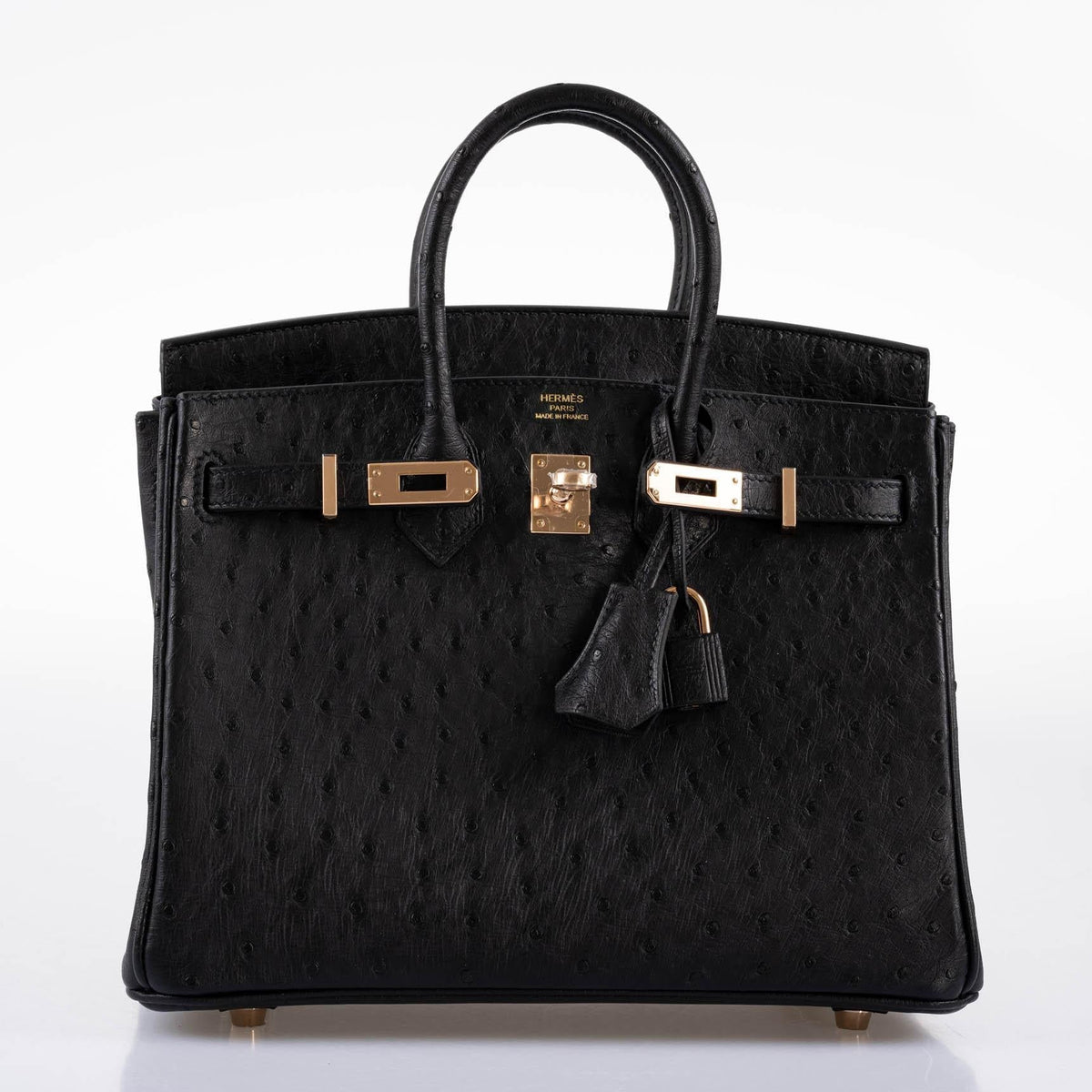 Hermes Birkin 25 Black Ostrich Rose Gold Hardware Hermes
