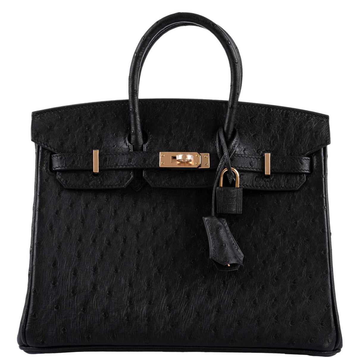 Hermes Birkin 25 Black Ostrich Rose Gold Hardware Hermes