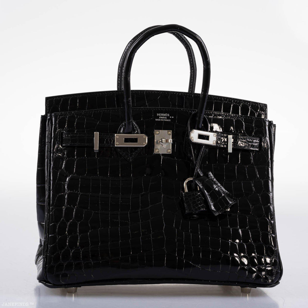 Hermes Birkin 25 Shiny Black Niloticus Crocodile with Palladium Hardware Hermes