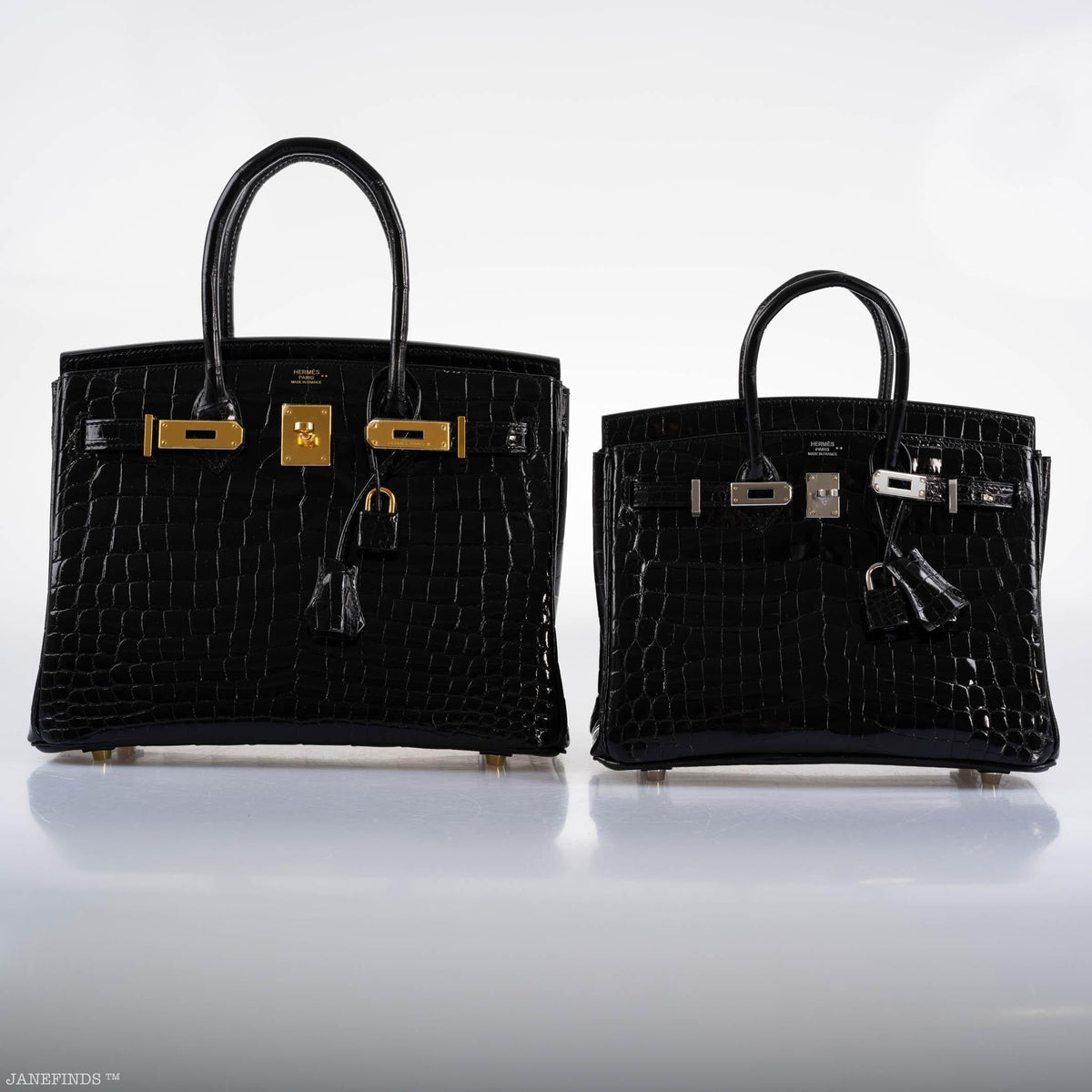 Hermes Birkin 25 Shiny Black Niloticus Crocodile with Palladium Hardware Hermes
