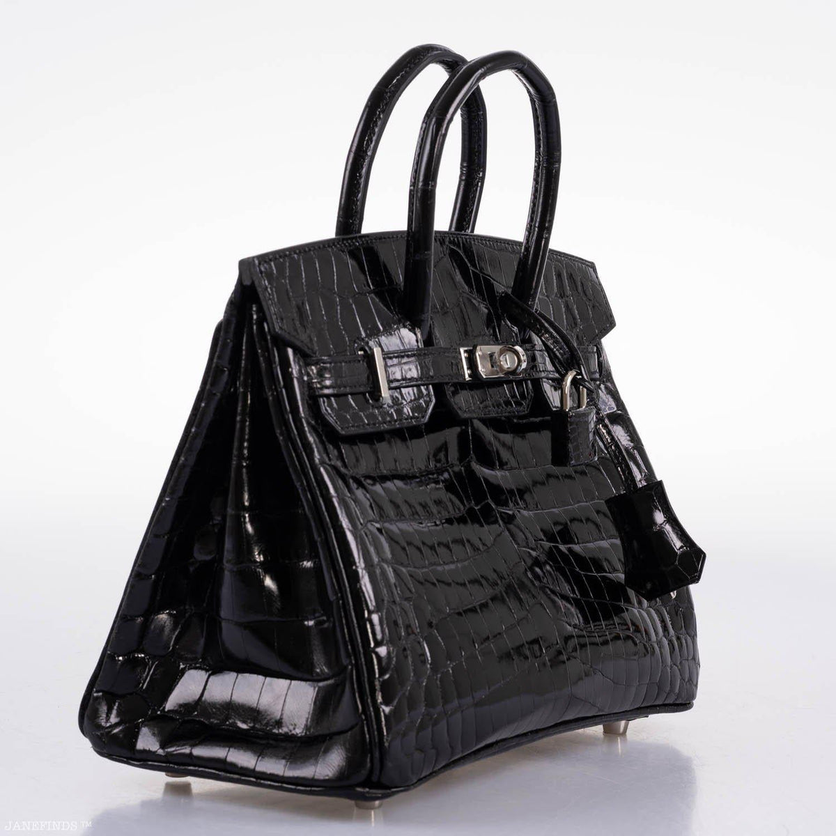 Hermes Birkin 25 Shiny Black Niloticus Crocodile with Palladium Hardware Hermes