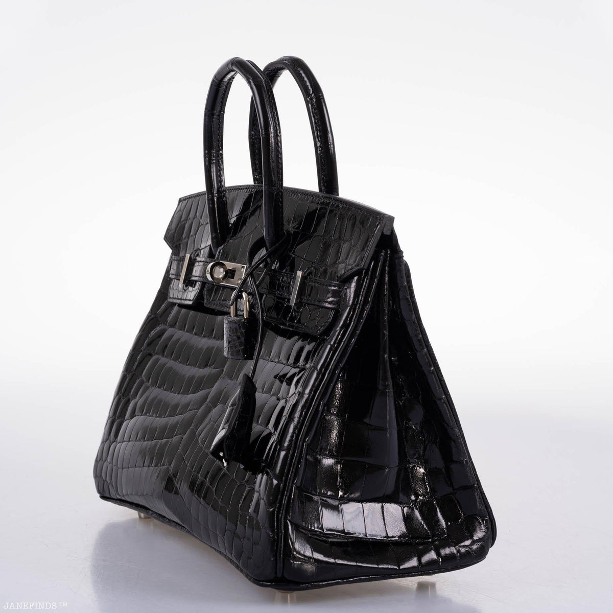 Hermes Birkin 25 Shiny Black Niloticus Crocodile with Palladium Hardware Hermes