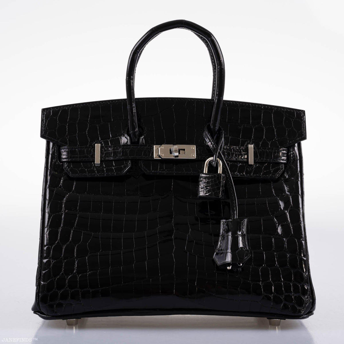 Hermes Birkin 25 Shiny Black Niloticus Crocodile with Palladium Hardware Hermes