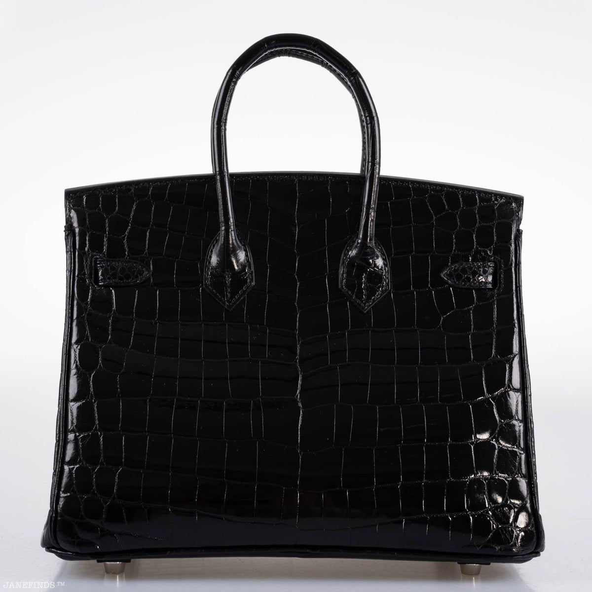 Hermes Birkin 25 Shiny Black Niloticus Crocodile with Palladium Hardware Hermes
