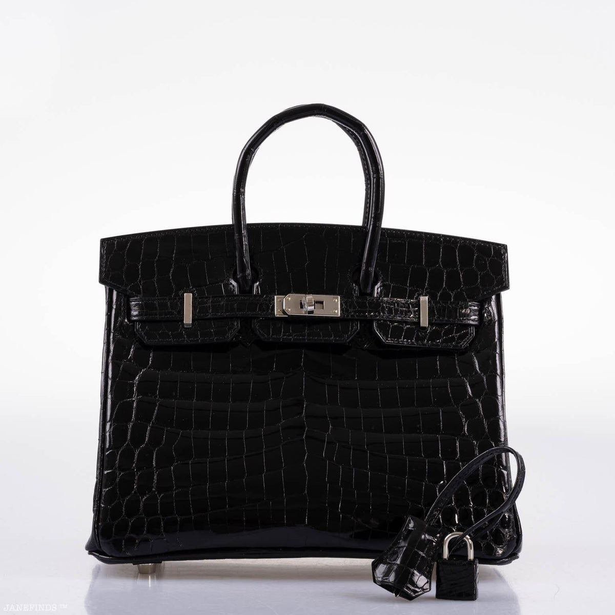 Hermes Birkin 25 Shiny Black Niloticus Crocodile with Palladium Hardware Hermes