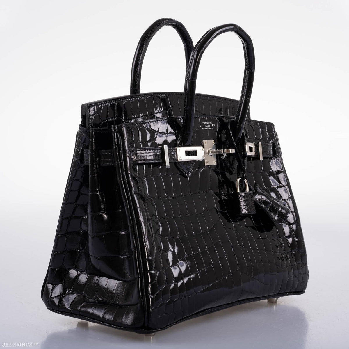 Hermes Birkin 25 Shiny Black Niloticus Crocodile with Palladium Hardware Hermes