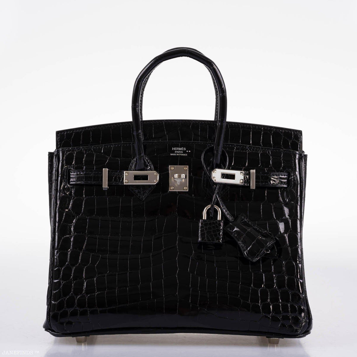 Hermes Birkin 25 Shiny Black Niloticus Crocodile with Palladium Hardware Hermes