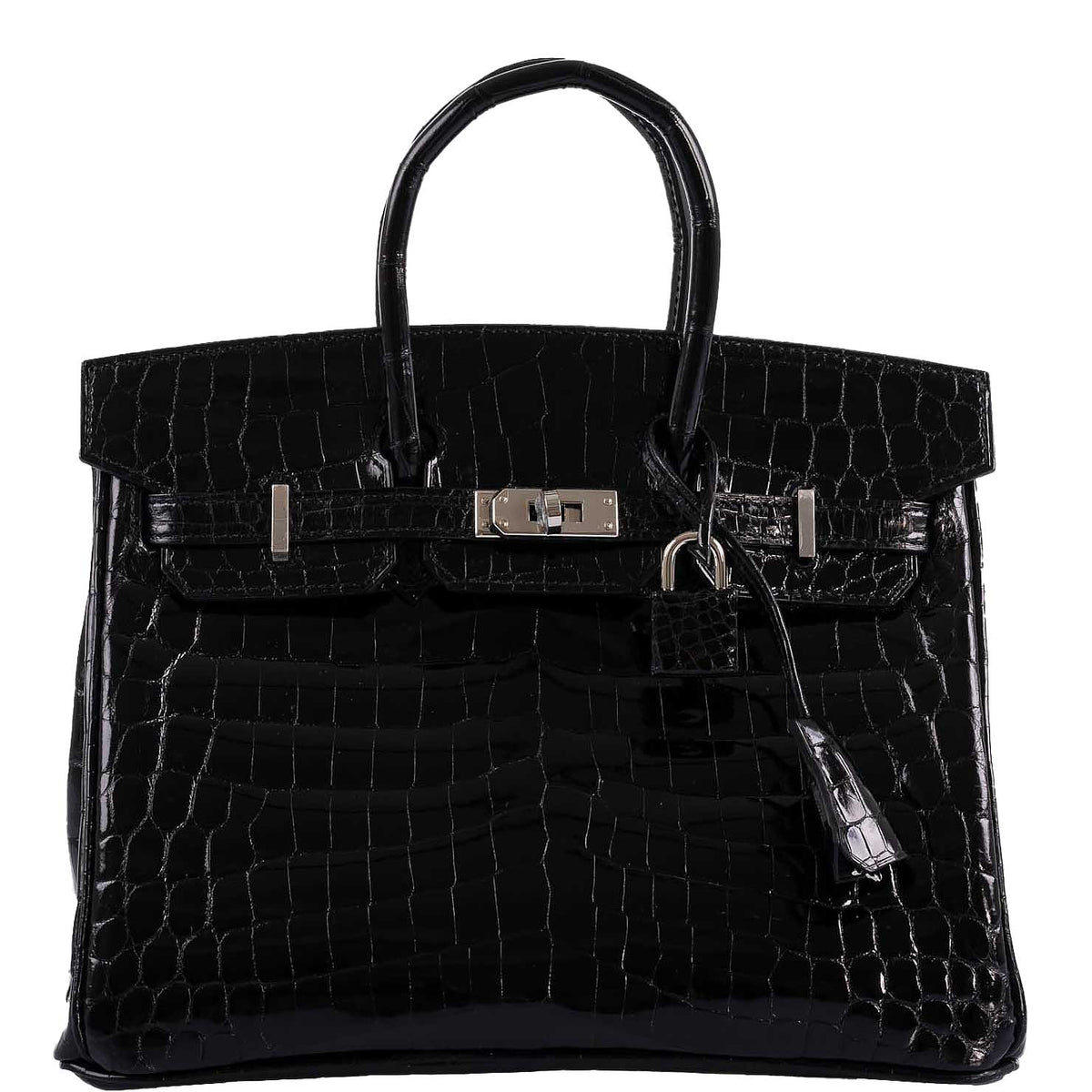 Hermes Birkin 25 Shiny Black Niloticus Crocodile with Palladium Hardware Hermes