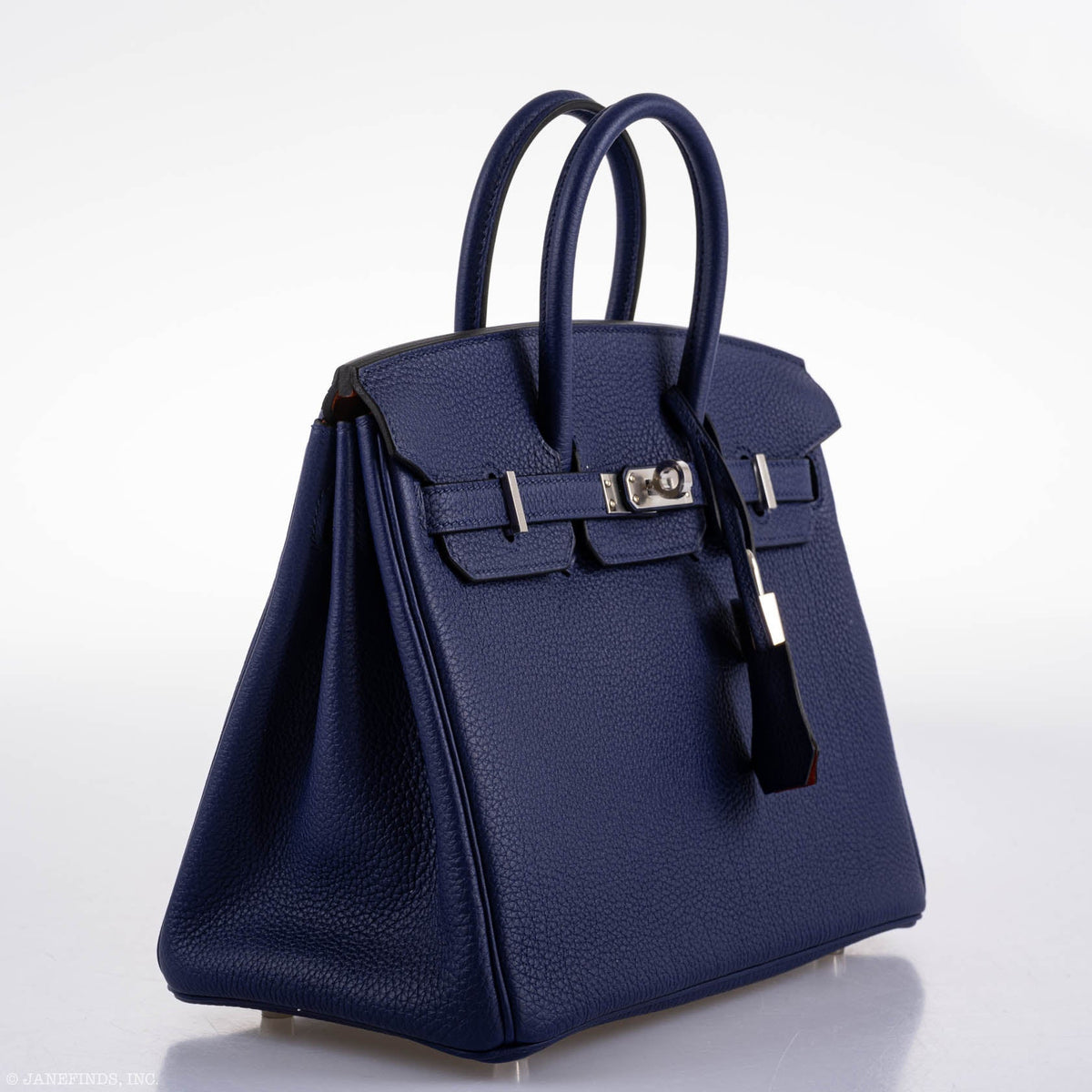 Hermes Birkin 25 Verso Blue Encre Togo & Orange H with Palladium Hardware Hermes