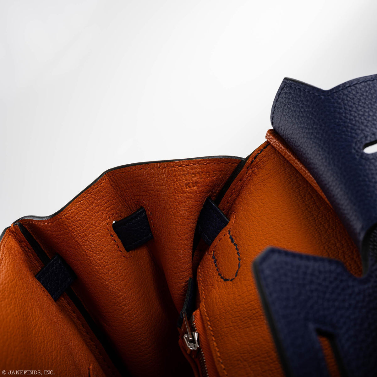 Hermes Birkin 25 Verso Blue Encre Togo & Orange H with Palladium Hardware Hermes
