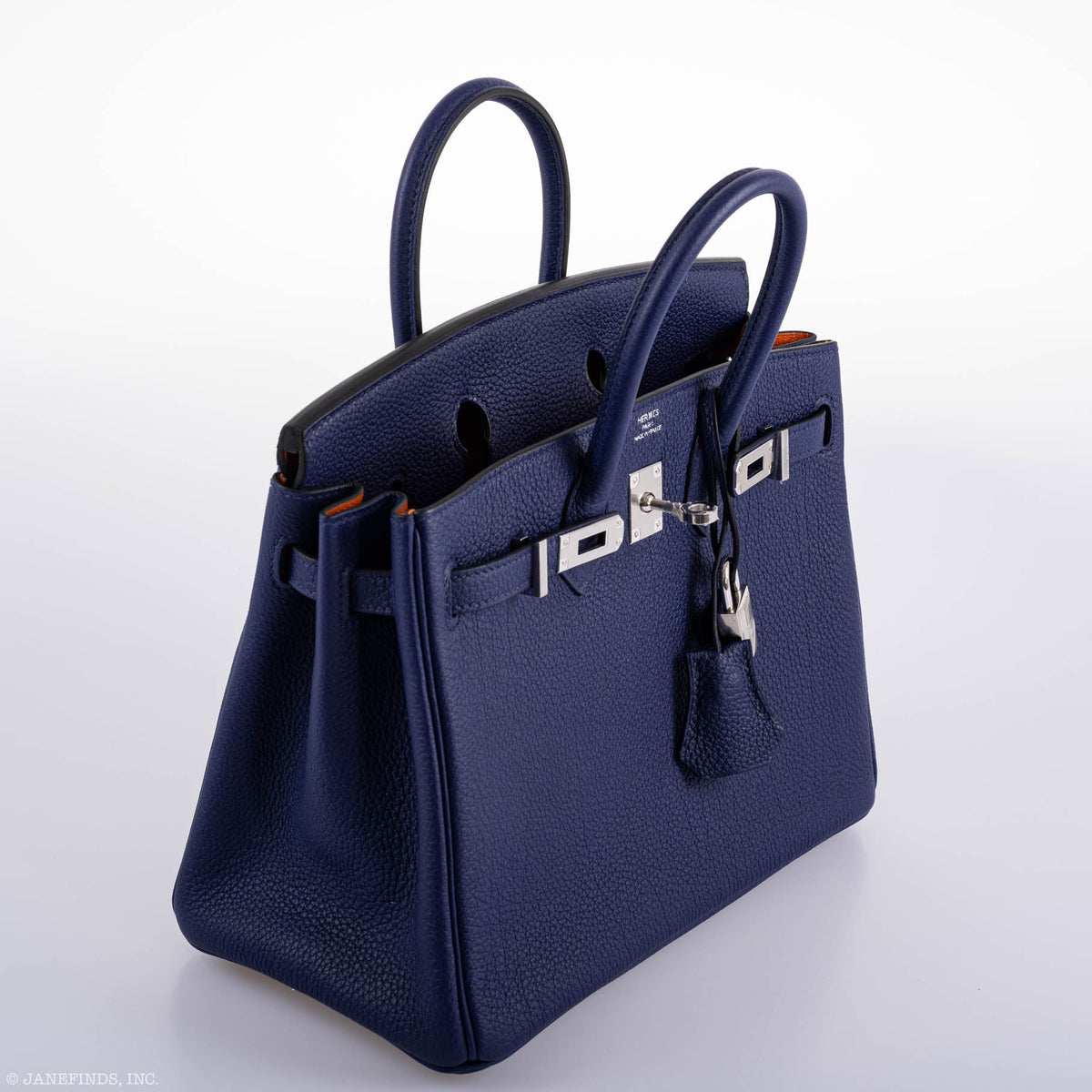Hermes Birkin 25 Verso Blue Encre Togo & Orange H with Palladium Hardware Hermes