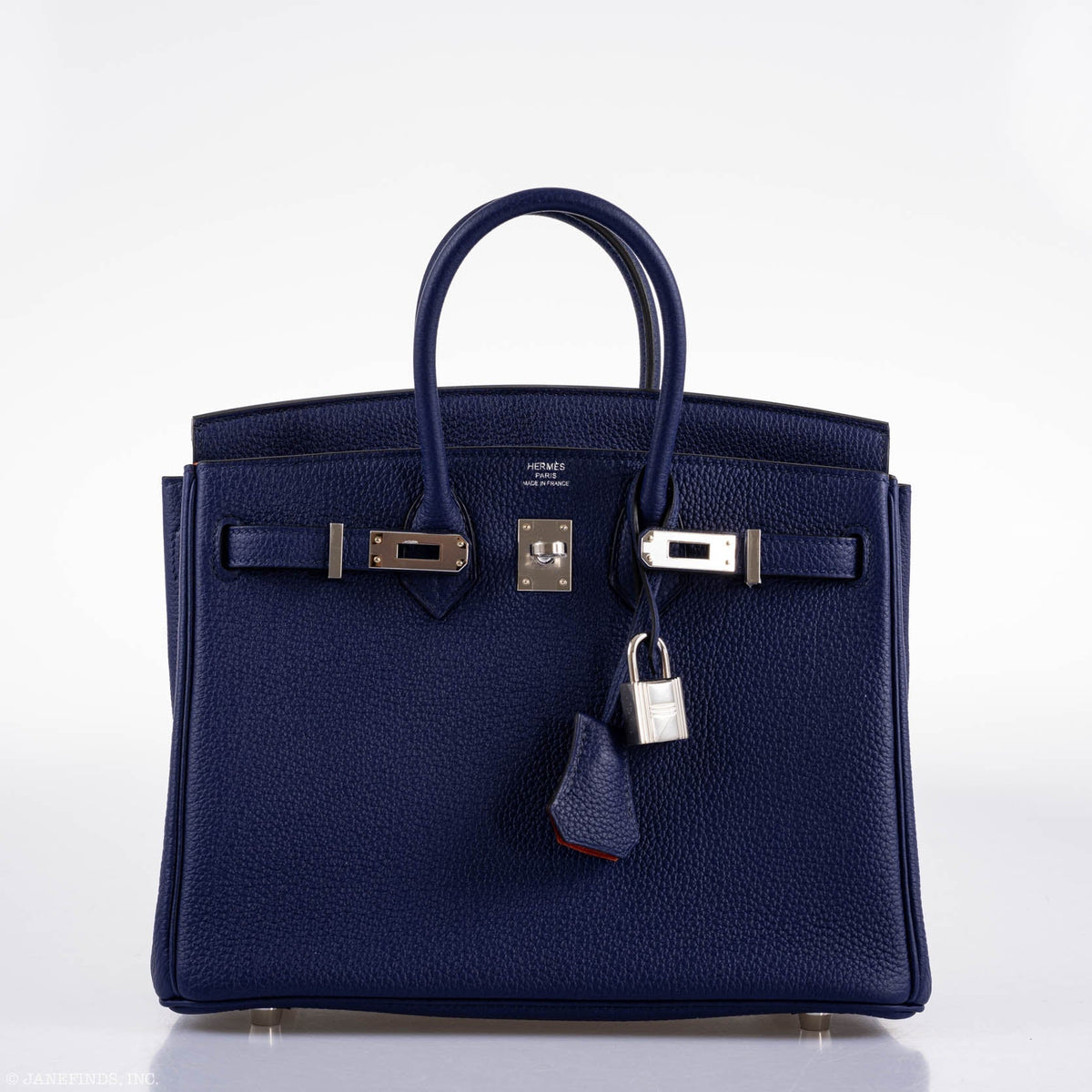 Hermes Birkin 25 Verso Blue Encre Togo & Orange H with Palladium Hardware Hermes