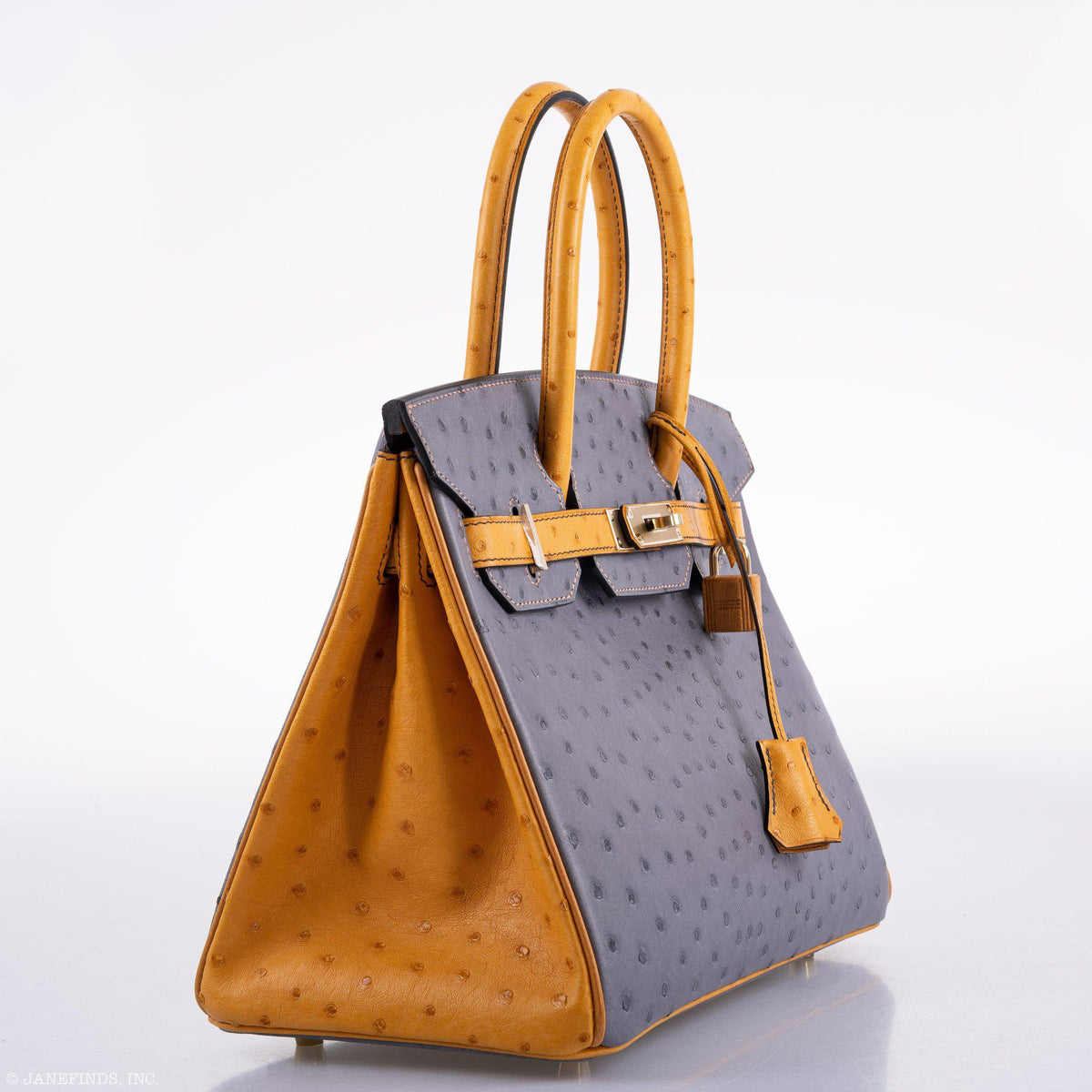Hermes Birkin 30 HSS Gris Agate & Saffron Ostrich Gold Hardware Hermes