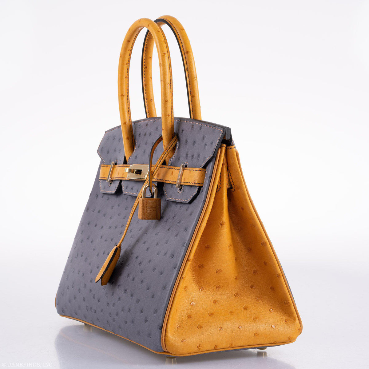 Hermes Birkin 30 HSS Gris Agate & Saffron Ostrich Gold Hardware Hermes