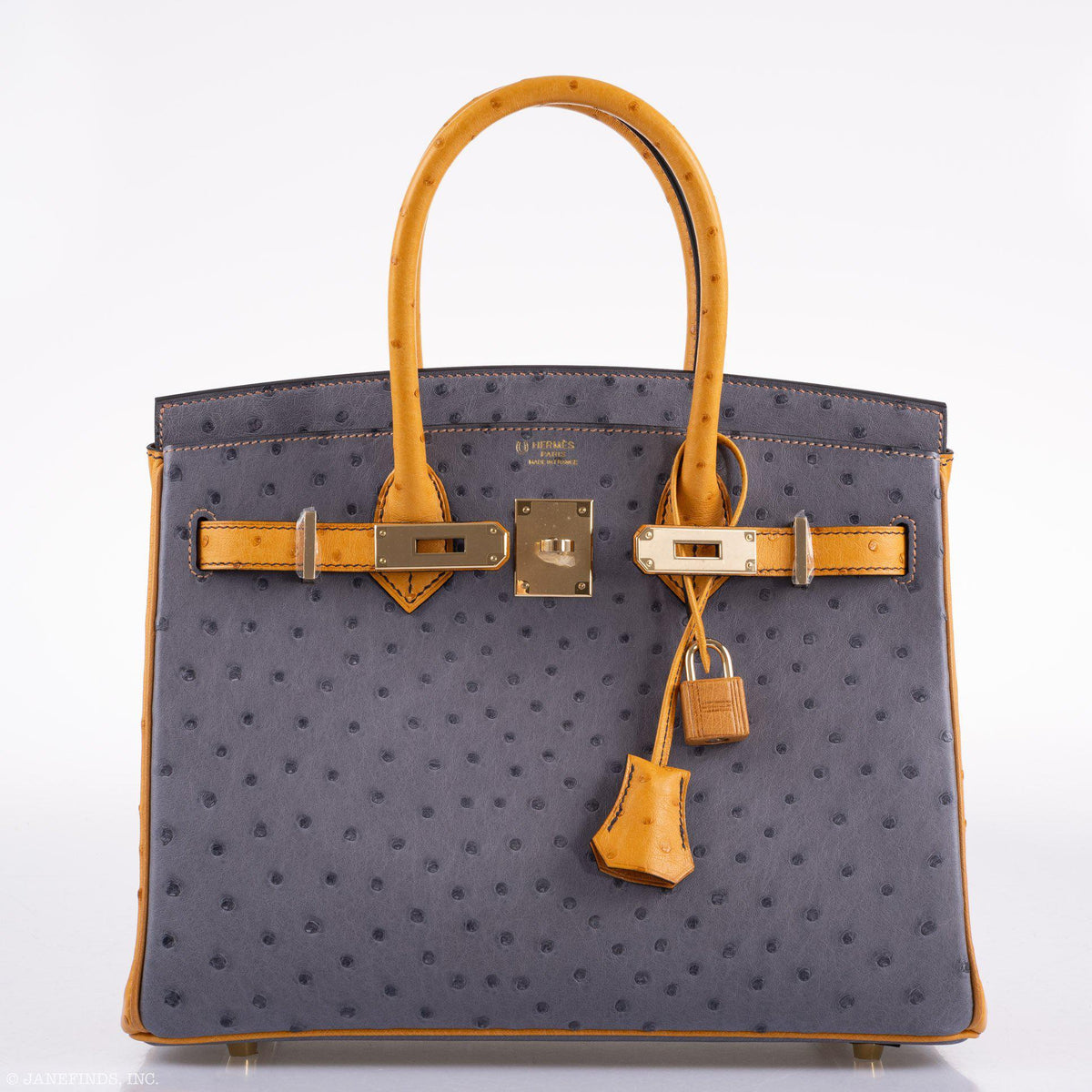 Hermes Birkin 30 HSS Gris Agate & Saffron Ostrich Gold Hardware Hermes