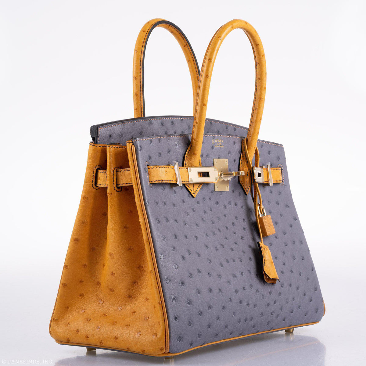 Hermes Birkin 30 HSS Gris Agate & Saffron Ostrich Gold Hardware Hermes