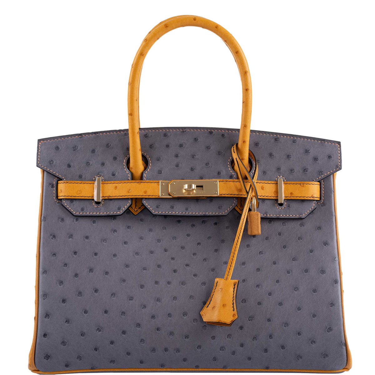 Hermes Birkin 30 HSS Gris Agate & Saffron Ostrich Gold Hardware Hermes