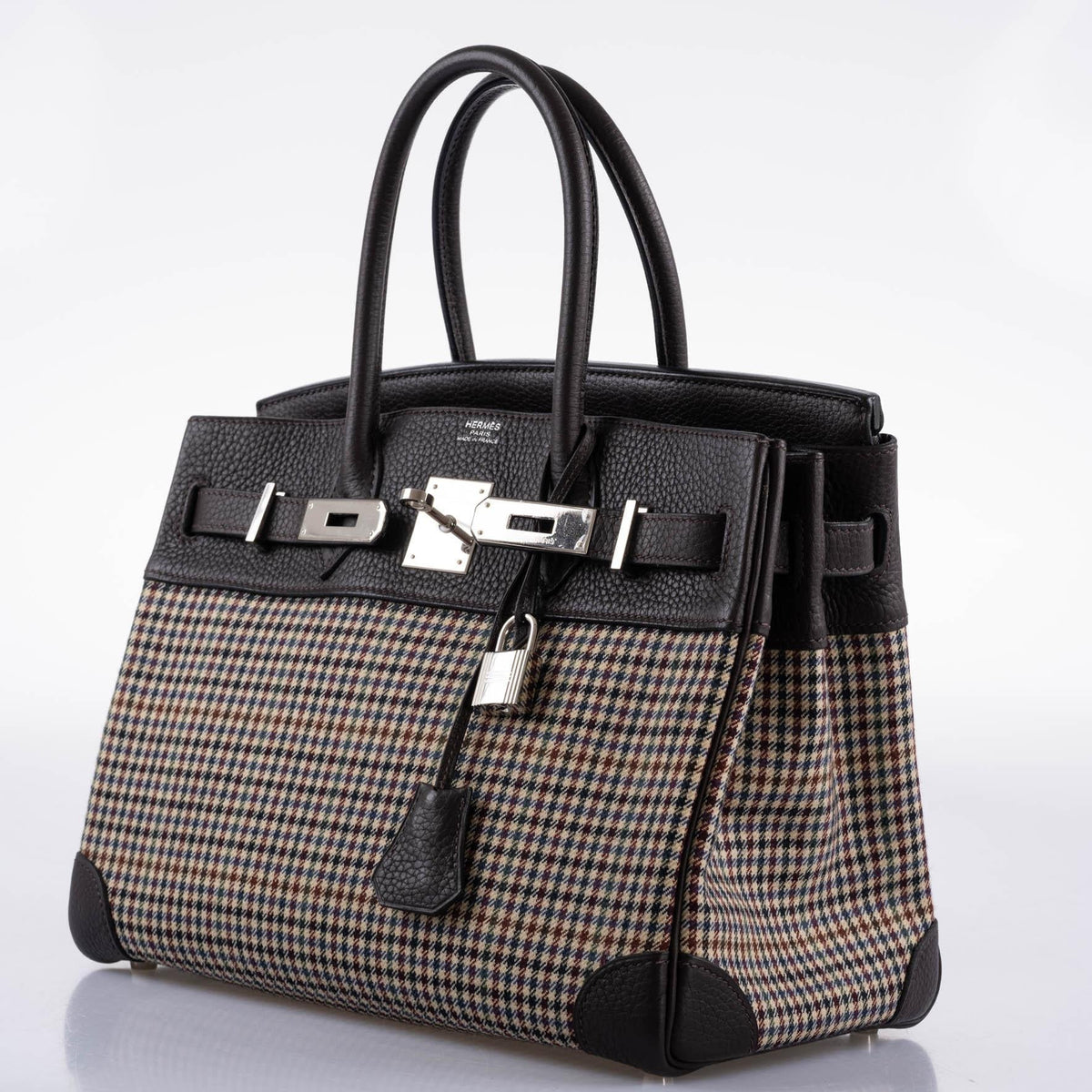 Hermes Birkin 30 Togo And Plaid Wool Lainage Palladium Hardware Hermes