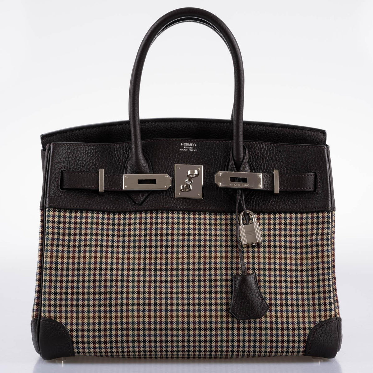 Hermes Birkin 30 Togo And Plaid Wool Lainage Palladium Hardware Hermes