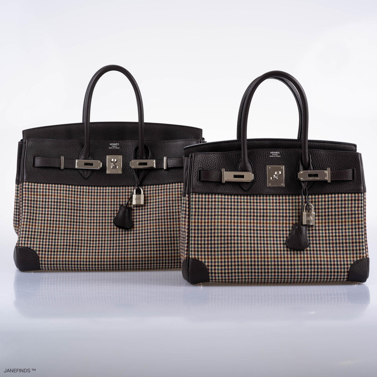 Hermes Birkin 30 Togo And Plaid Wool Lainage Palladium Hardware Hermes