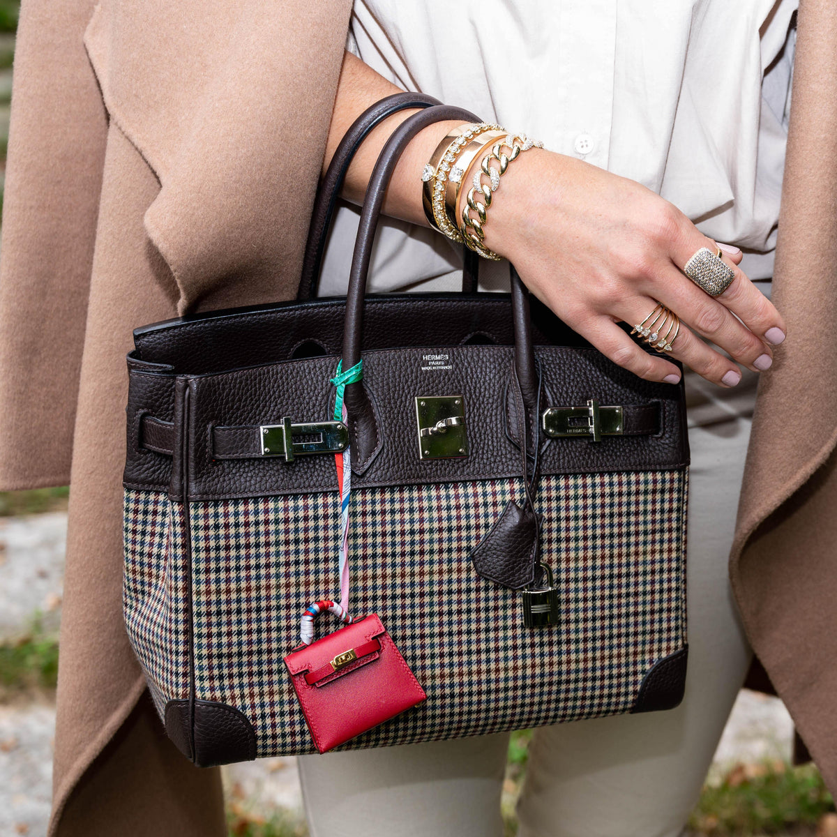 Hermes Birkin 30 Togo And Plaid Wool Lainage Palladium Hardware Hermes