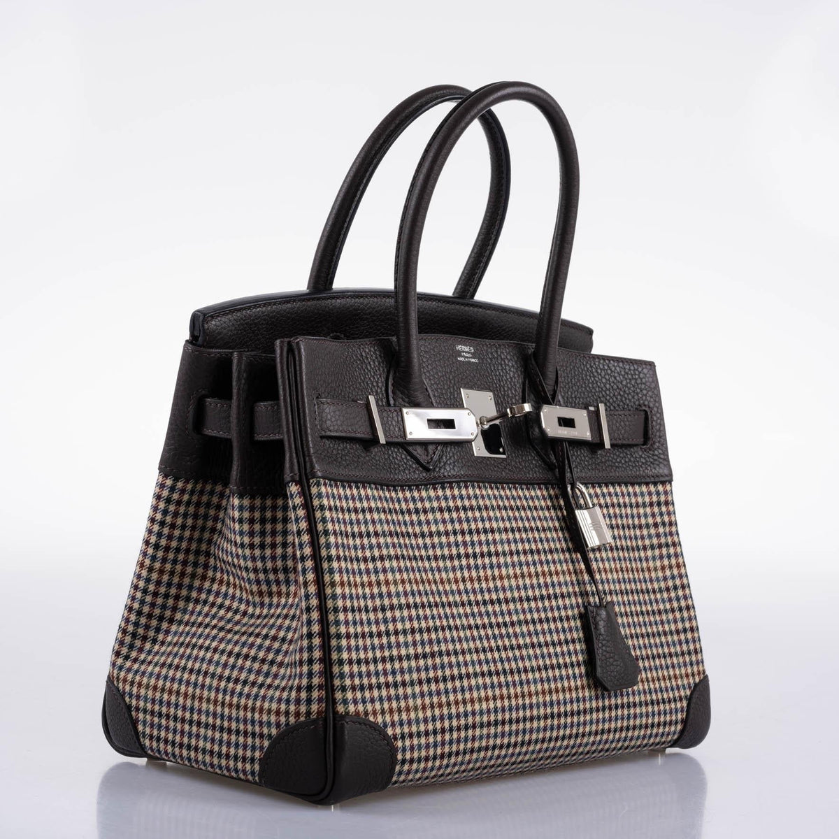 Hermes Birkin 30 Togo And Plaid Wool Lainage Palladium Hardware Hermes