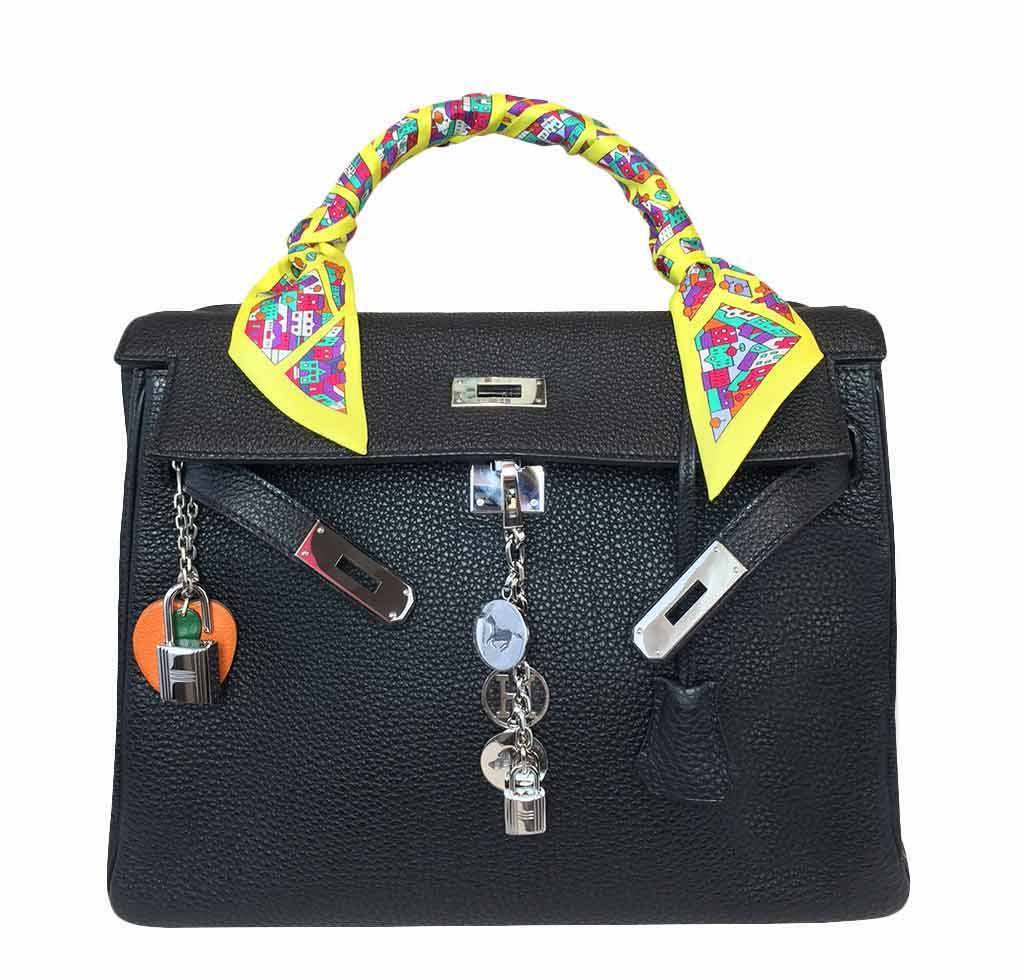 Hermes Kelly 32 Black Togo Leather Palladium Hardware BagAg