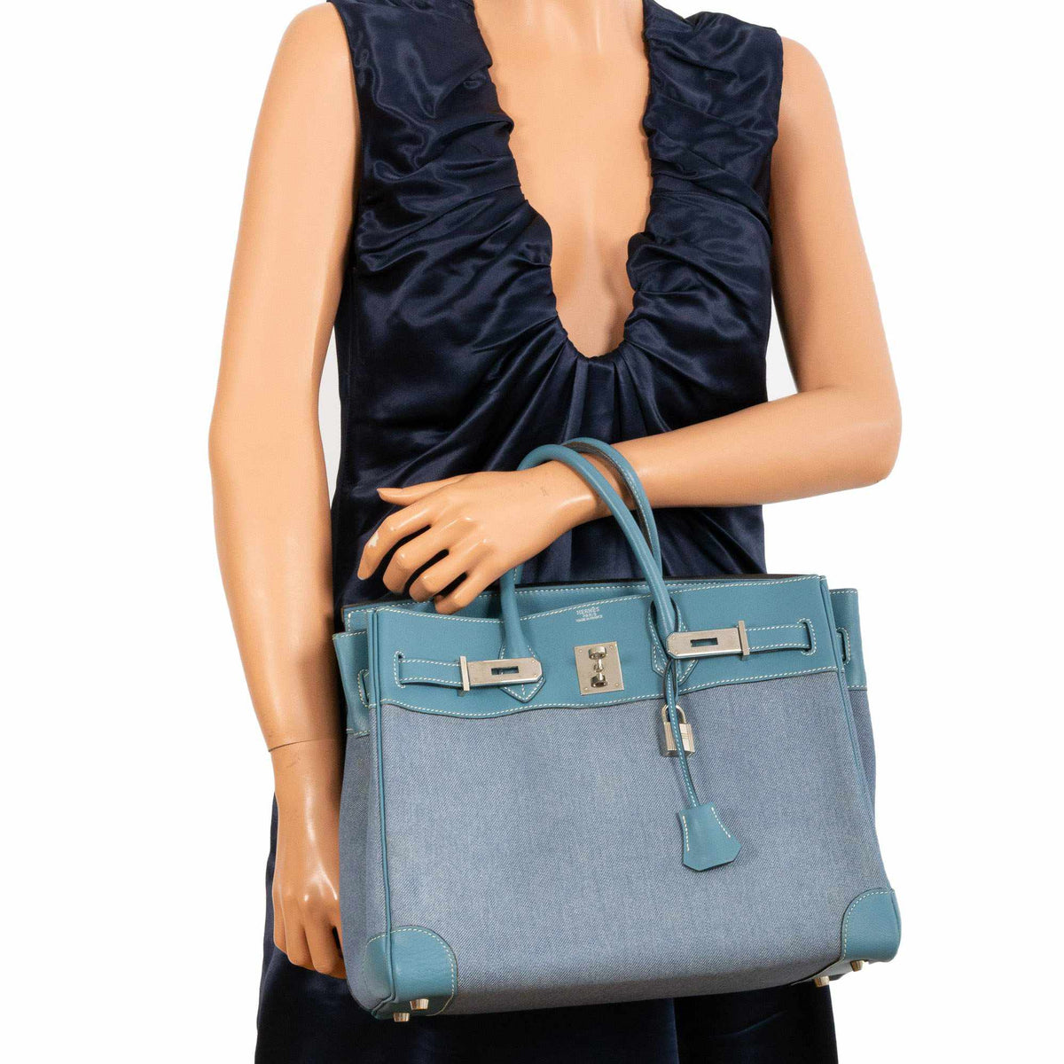 Hermes Birkin 32 HAC Denim & Blue Jean Gulliver Leather Palladium Hardware Hermes