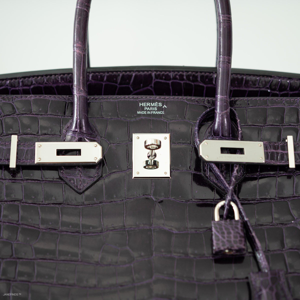 Hermes Birkin 35 Amethyst Porosus Crocodile with Palladium Hardware Hermes