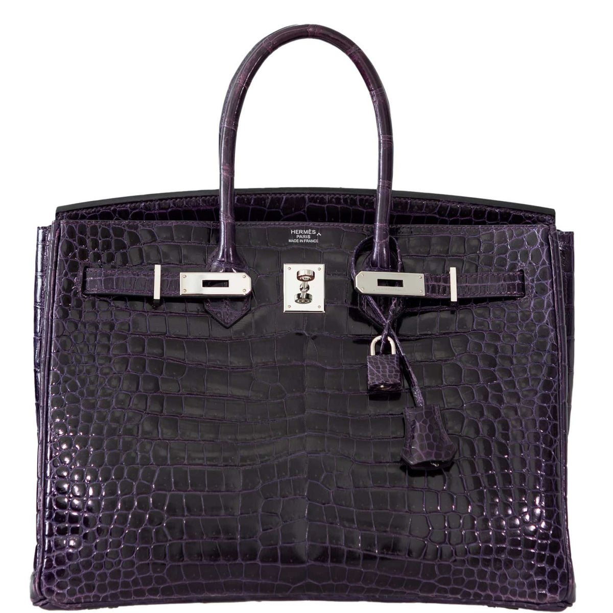 Hermes Birkin 35 Amethyst Porosus Crocodile with Palladium Hardware Hermes