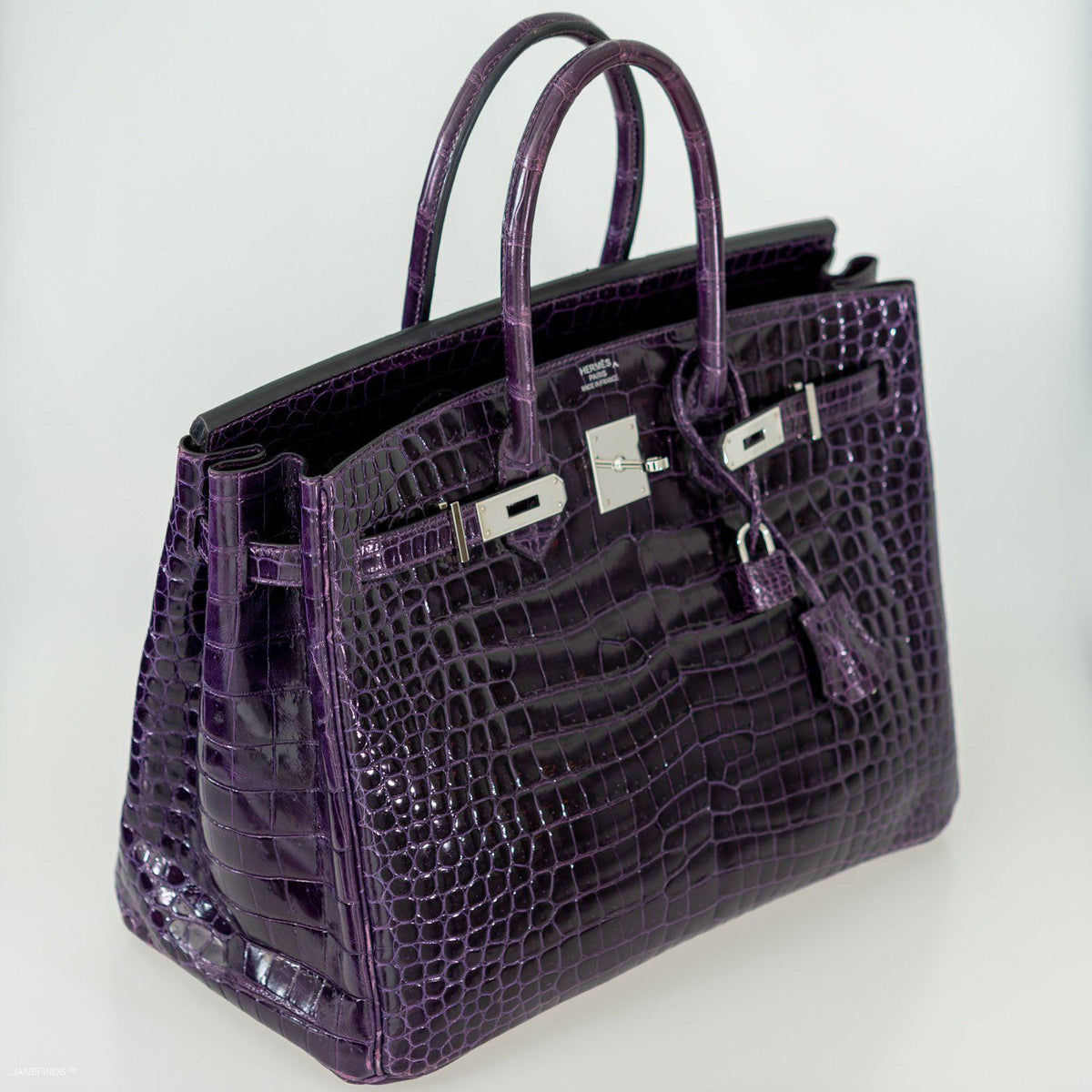 Hermes Birkin 35 Amethyst Porosus Crocodile with Palladium Hardware Hermes