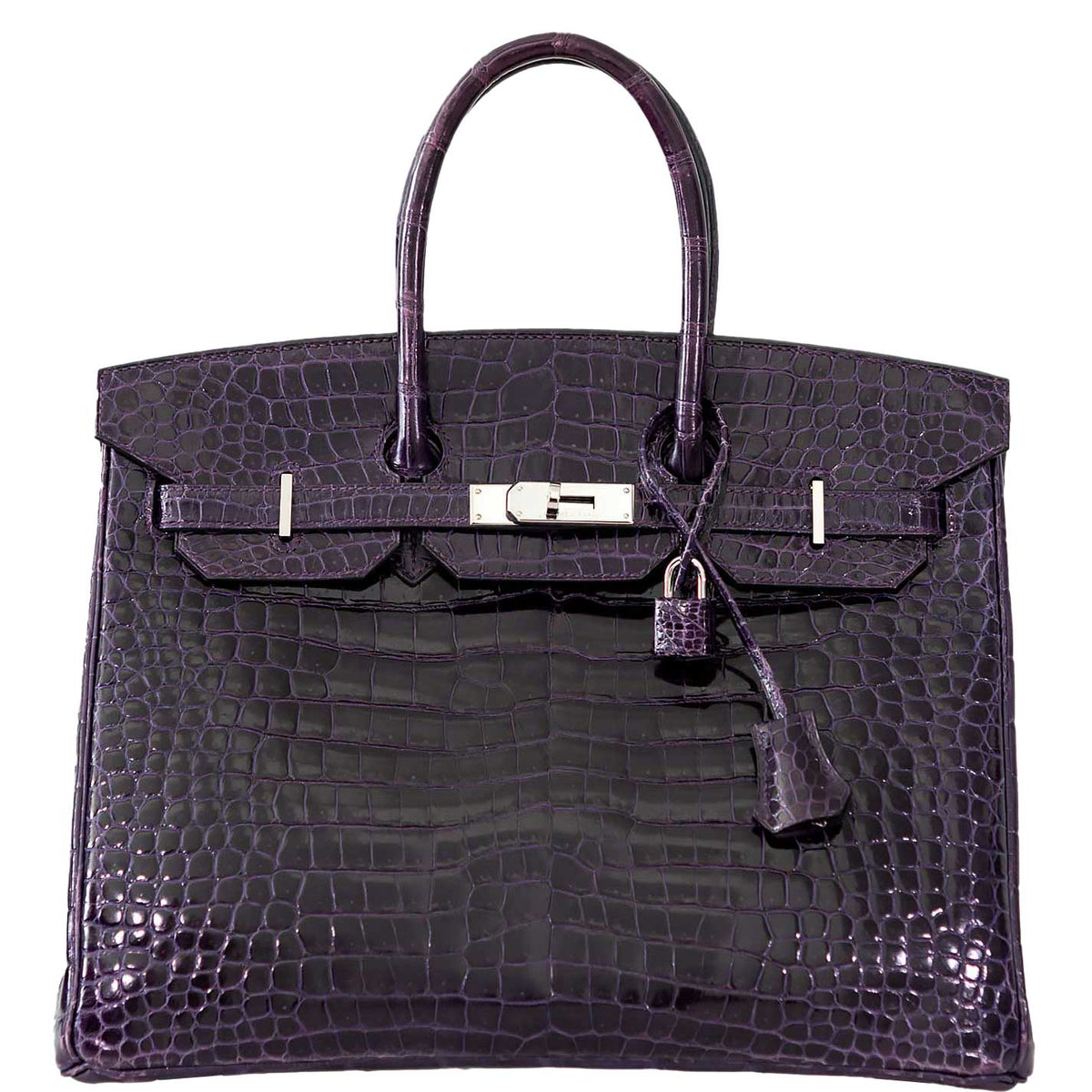 Hermes Birkin 35 Amethyst Porosus Crocodile with Palladium Hardware Hermes