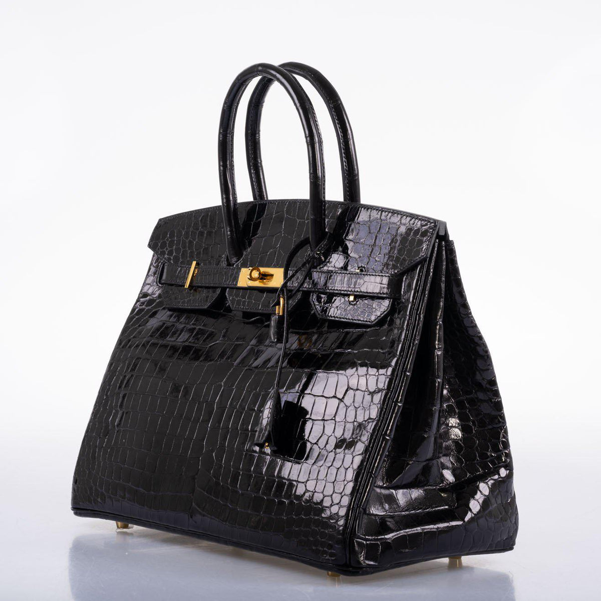 Hermes Birkin 35 Black Shiny Porosus Crocodile with Gold Hardware Hermes