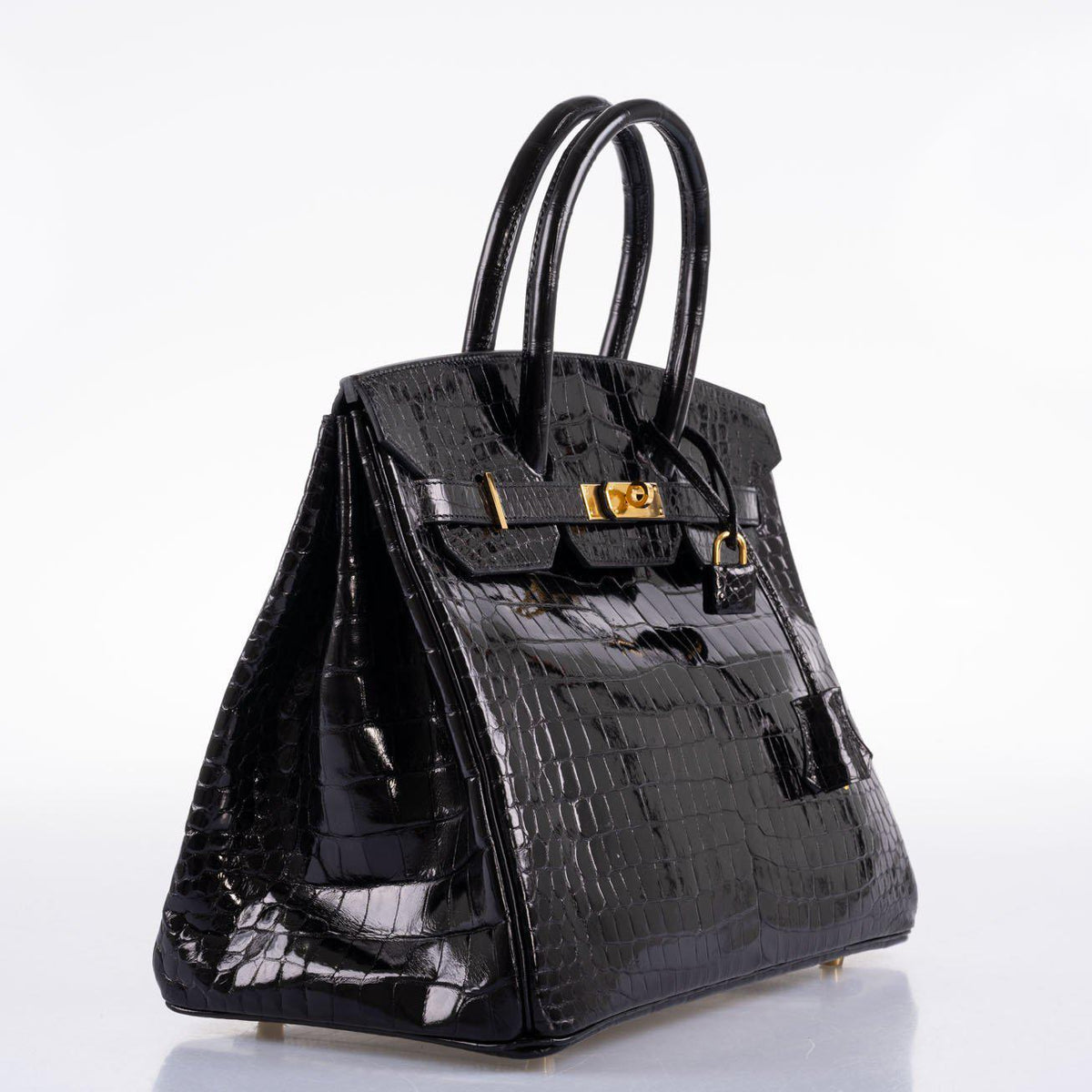 Hermes Birkin 35 Black Shiny Porosus Crocodile with Gold Hardware Hermes