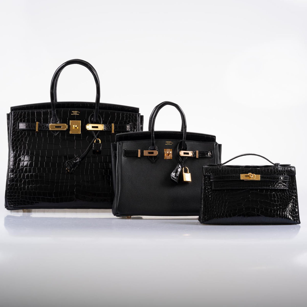 Hermes Birkin 35 Black Shiny Porosus Crocodile with Gold Hardware Hermes