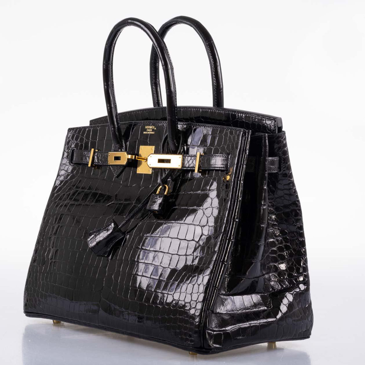 Hermes Birkin 35 Black Shiny Porosus Crocodile with Gold Hardware Hermes