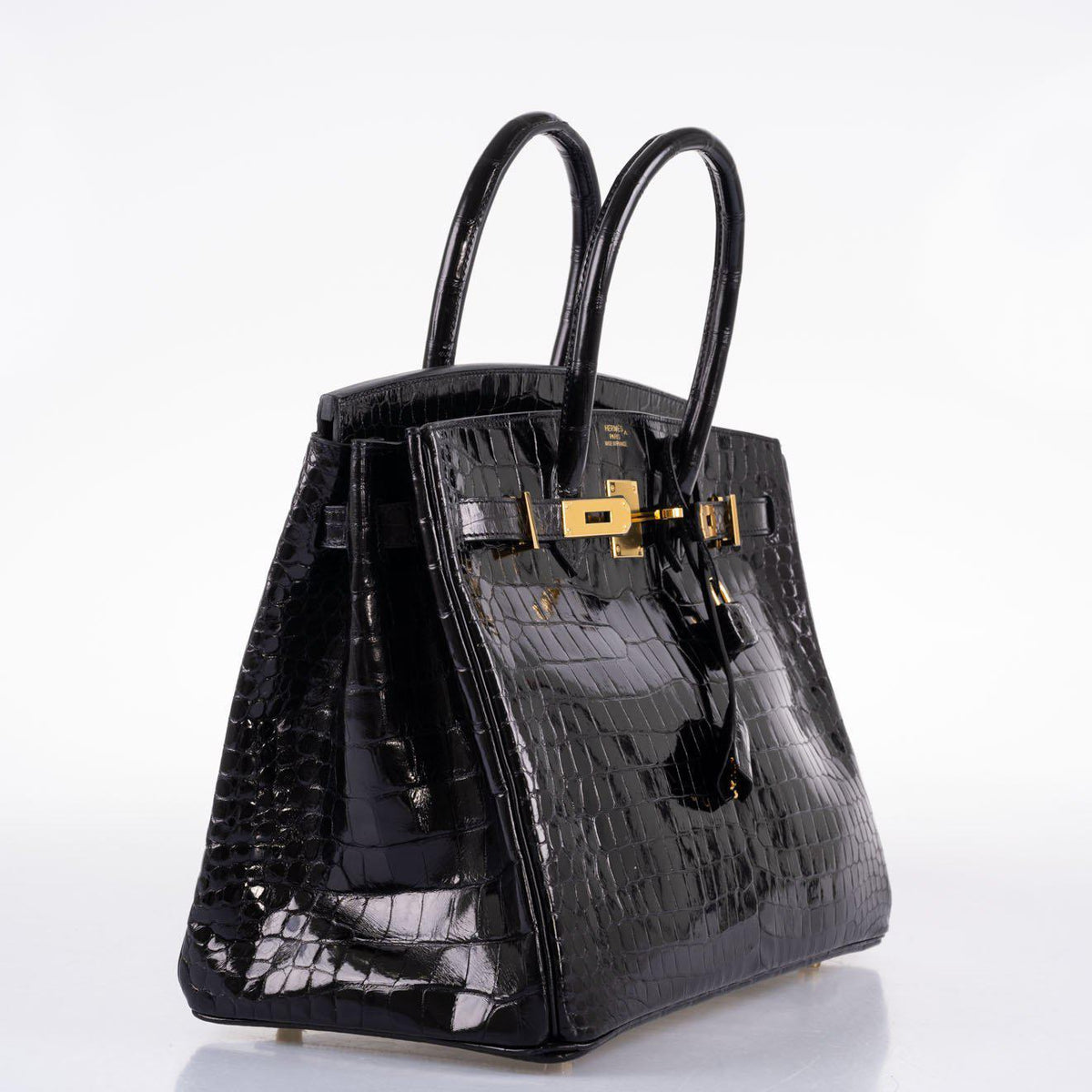 Hermes Birkin 35 Black Shiny Porosus Crocodile with Gold Hardware Hermes