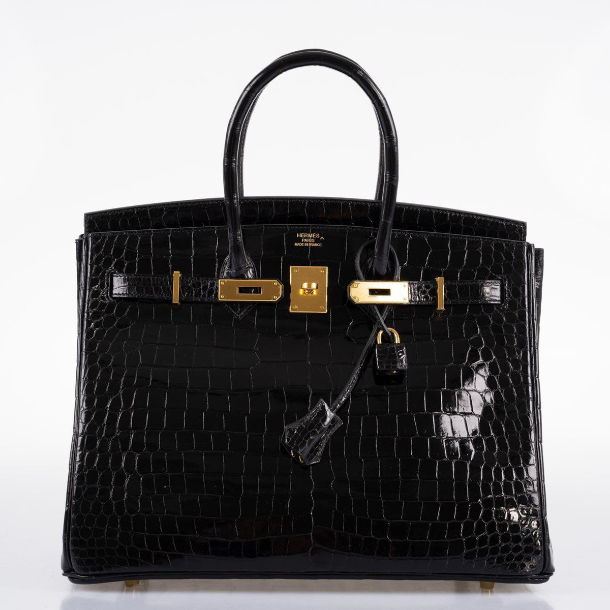 Hermes Birkin 35 Black Shiny Porosus Crocodile with Gold Hardware Hermes