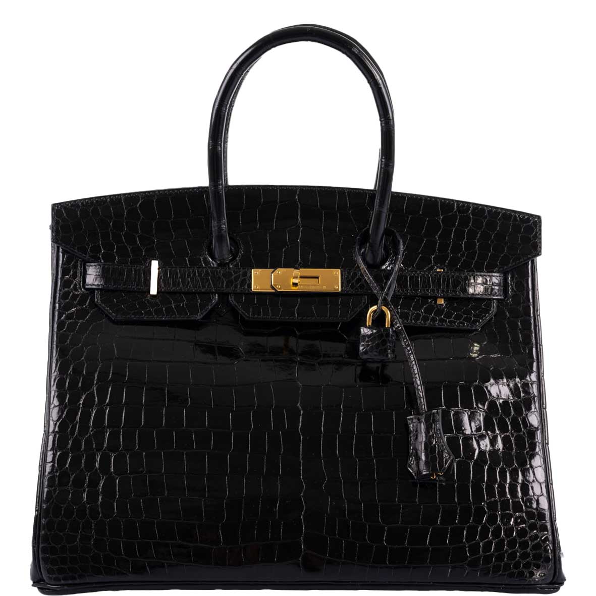 Hermes Birkin 35 Black Shiny Porosus Crocodile with Gold Hardware Hermes