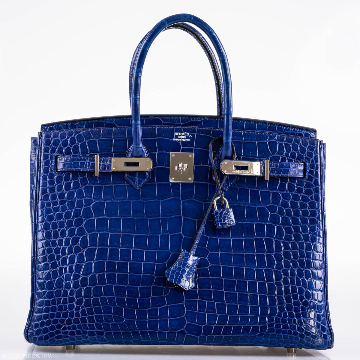 Hermes Birkin 35 Blue Electric Porosus Crocodile Palladium Hardware Hermes