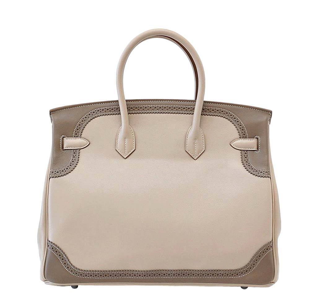 Hermes Birkin 35 Ghillies Limited Edition Argile & Etoupe Swift Leather Palladium Hardware BagAg