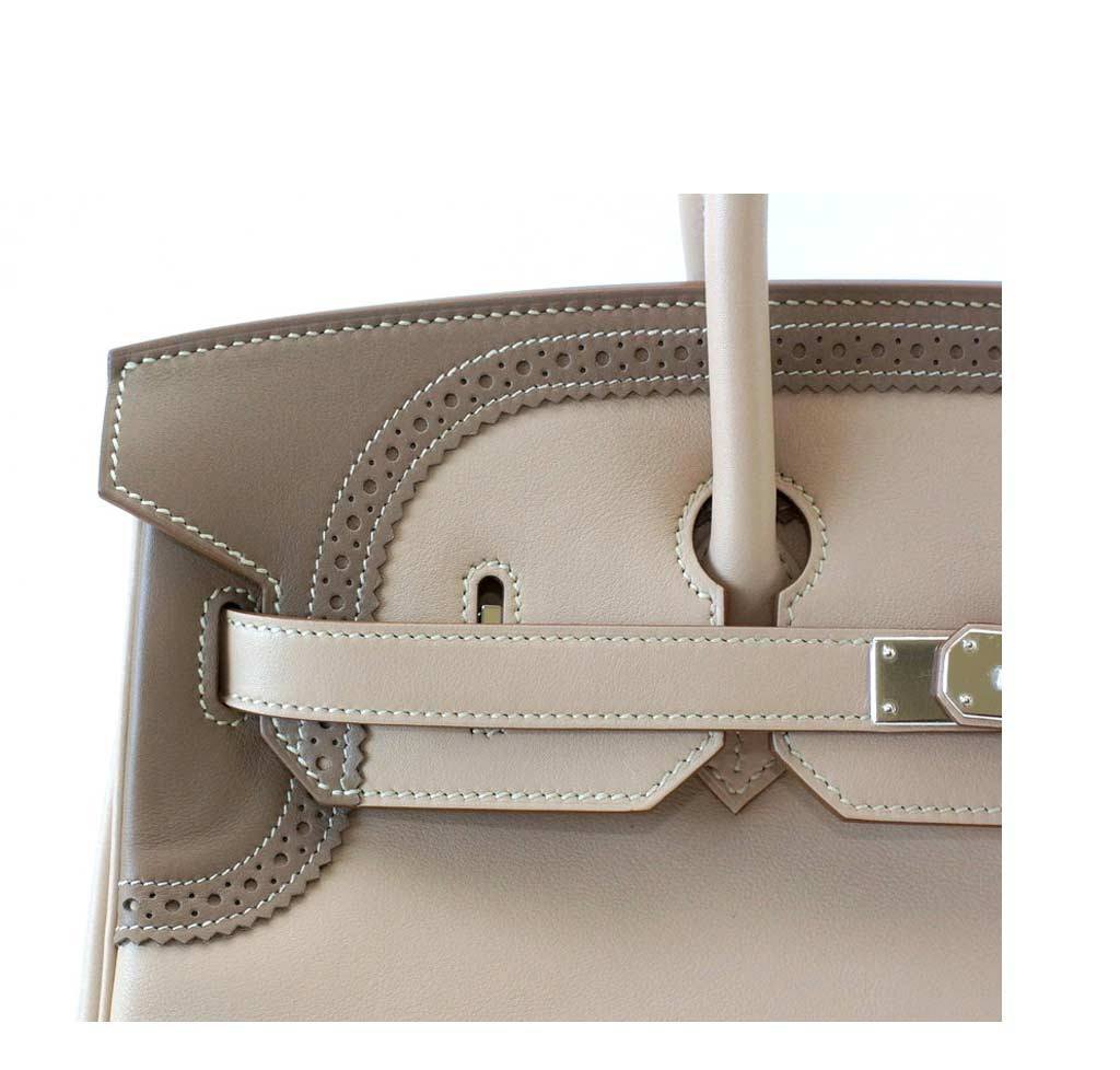 Hermes Birkin 35 Ghillies Limited Edition Argile & Etoupe Swift Leather Palladium Hardware BagAg