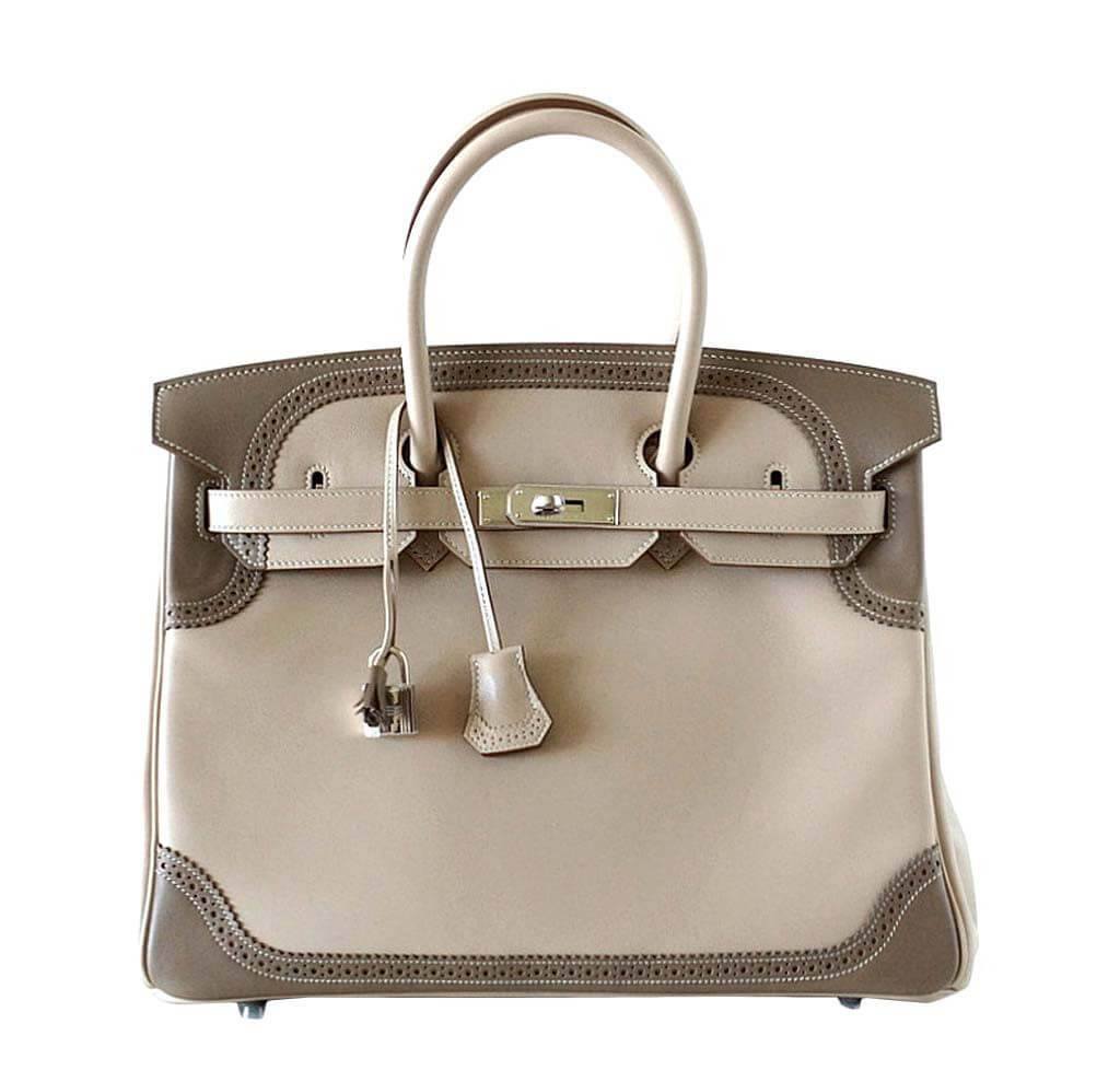 Hermes Birkin 35 Ghillies Limited Edition Argile & Etoupe Swift Leather Palladium Hardware BagAg