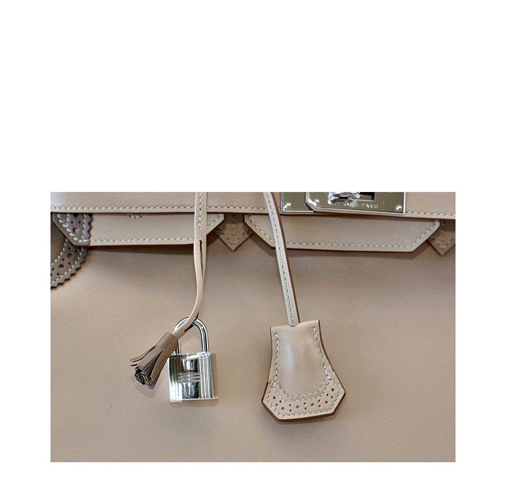 Hermes Birkin 35 Ghillies Limited Edition Argile & Etoupe Swift Leather Palladium Hardware BagAg