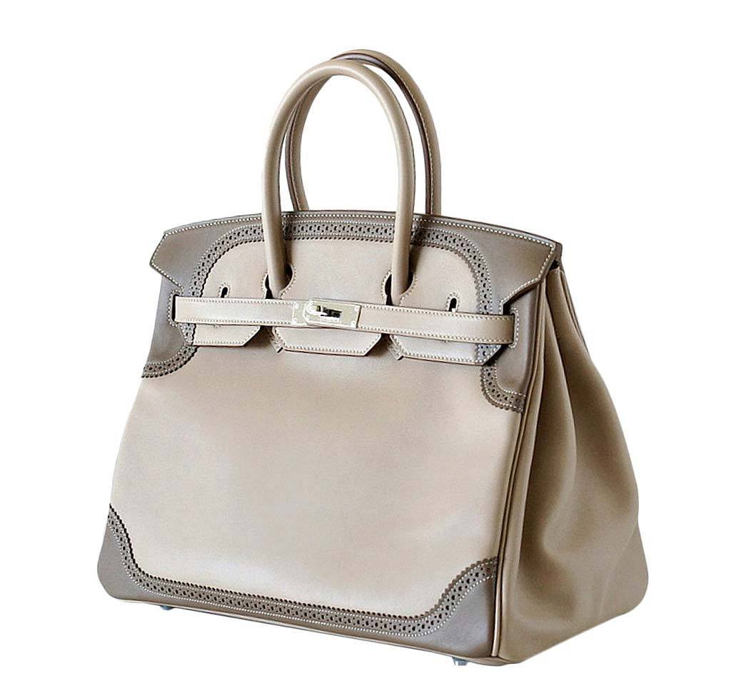 Hermes Birkin 35 Ghillies Limited Edition Argile & Etoupe Swift Leather Palladium Hardware BagAg