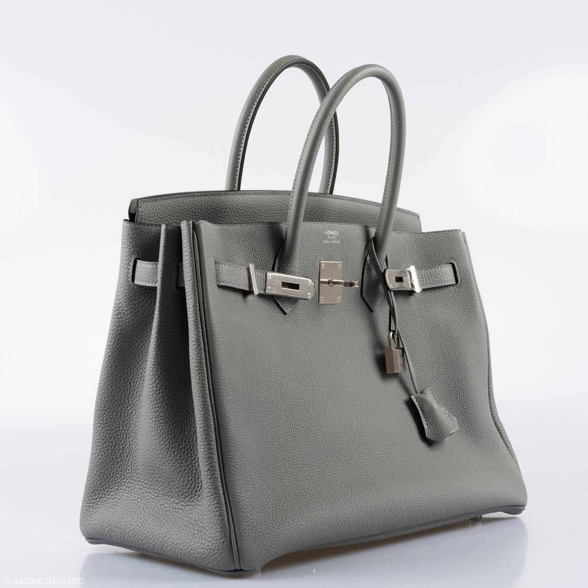 Hermes Birkin 35 Gris Mouette Verso Blue Agate Togo Palladium Hardware Hermes